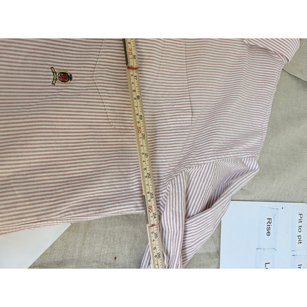 Tommy Hilfiger Mens Red White Striped Button Down Shirt Crest Logo Large L - Picture 4 of 10
